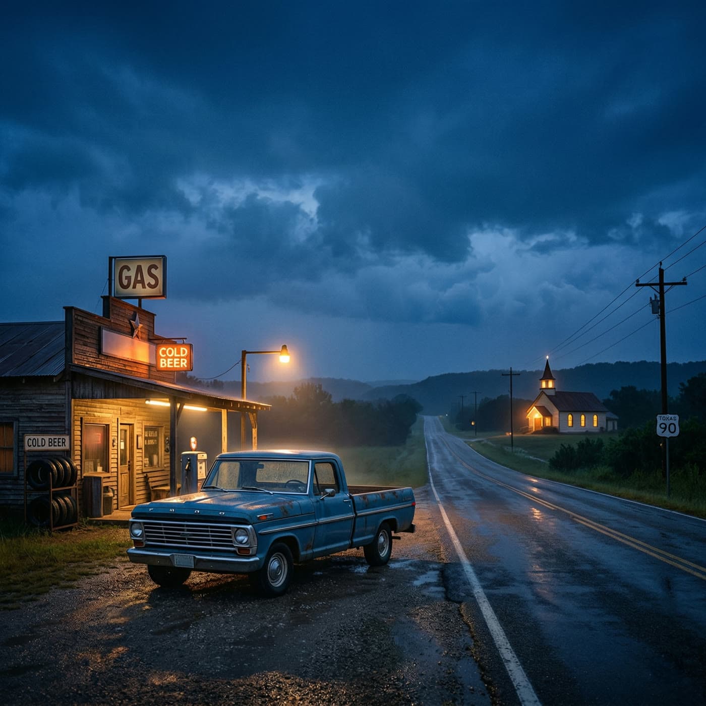 Modern country rock night highway cover art