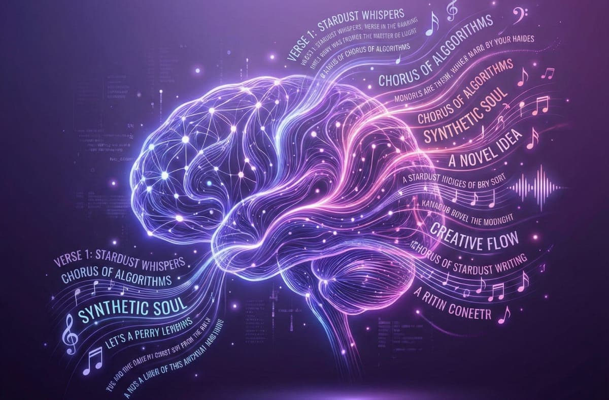 AI lyrics generator illustration showing creative writing process